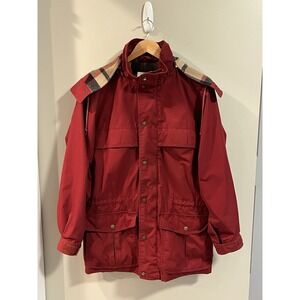 Eddie Bauer Vtg 90's Men's Sz Sm Plaid Fleece Lined Barn Chore Jacket Red